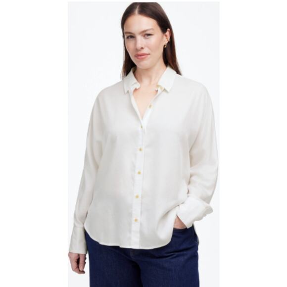 Madewell Oversized Relaxed Dolman Button-Up Shirt in Natural White Size XXS - Picture 3 of 10